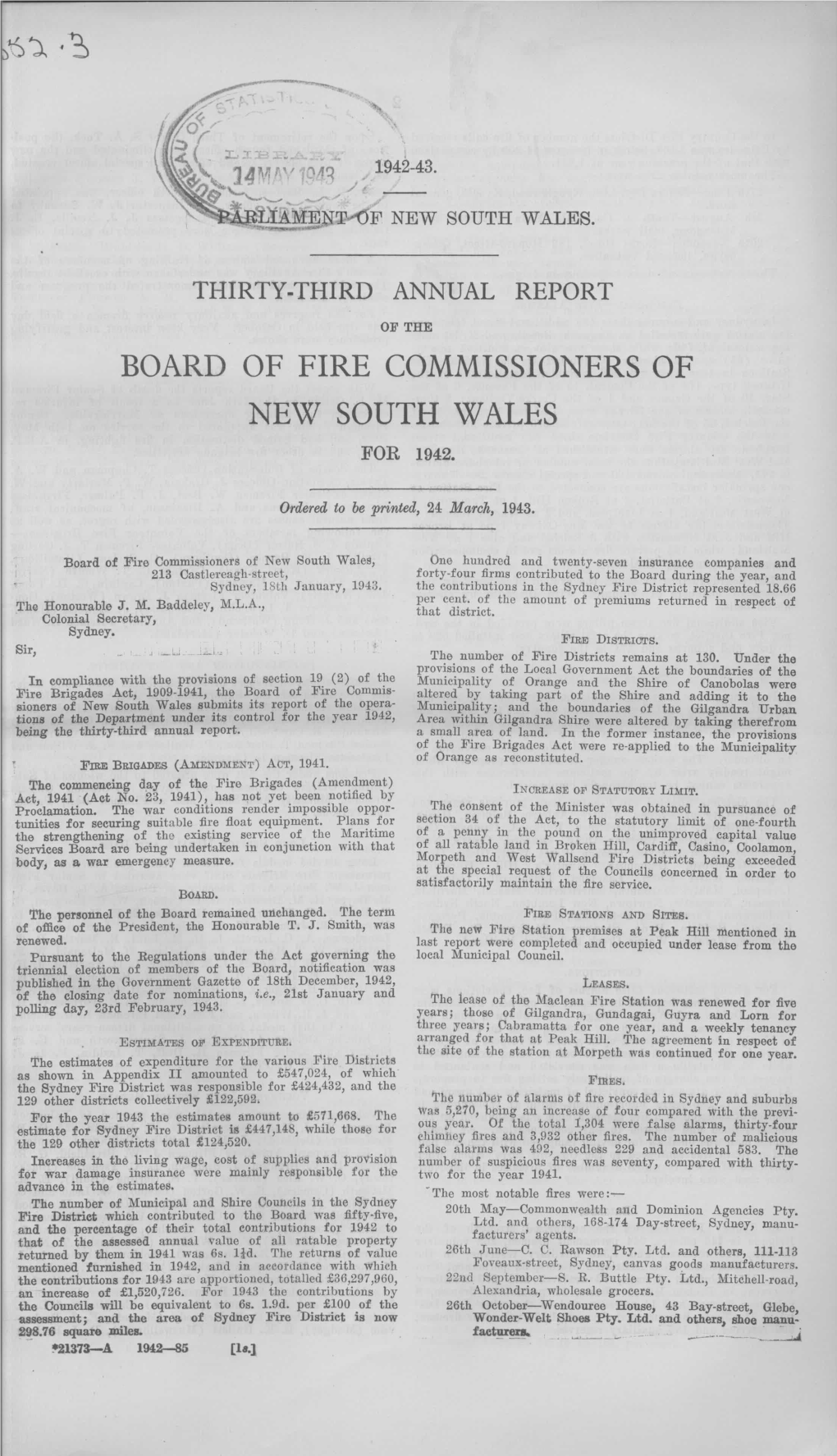 Board of Fire Commissioners of New South Wales for 1942