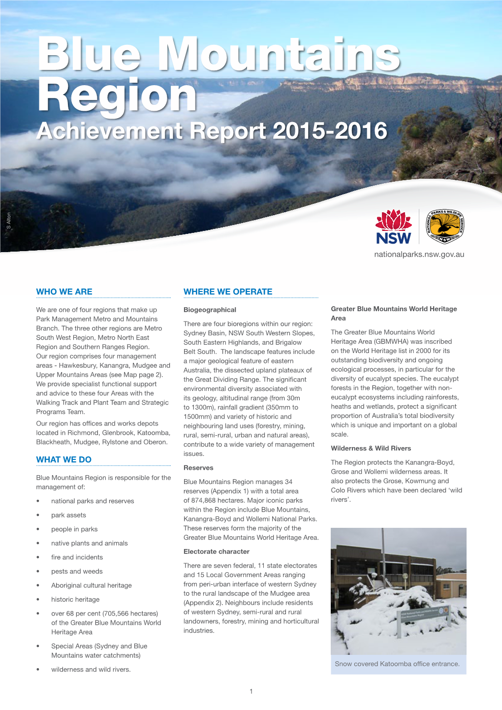 Blue Mountains Region Achievement Report 2015-2016 S Alton