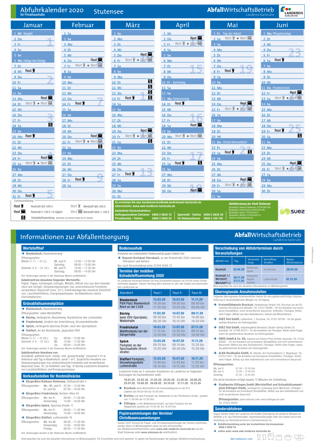 Abfuhrkalender 2020 Informationen Zur Abfallentsorgung Stutensee