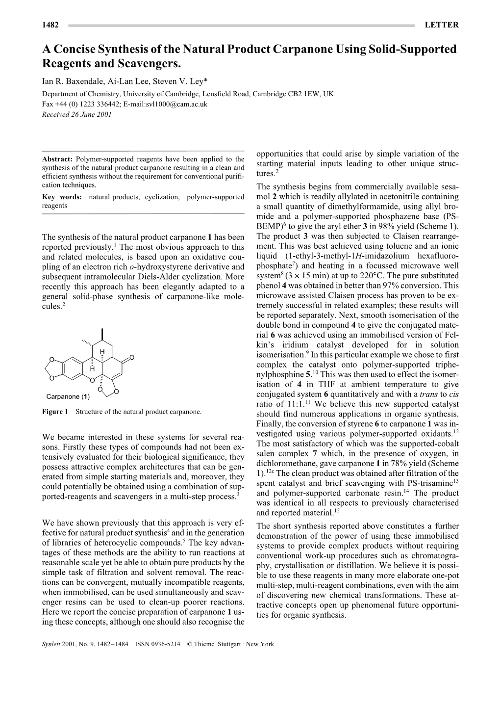 A Concise Synthesis of the Natural Product Carpanone Using Solid-Supported Reagents and Scavengers