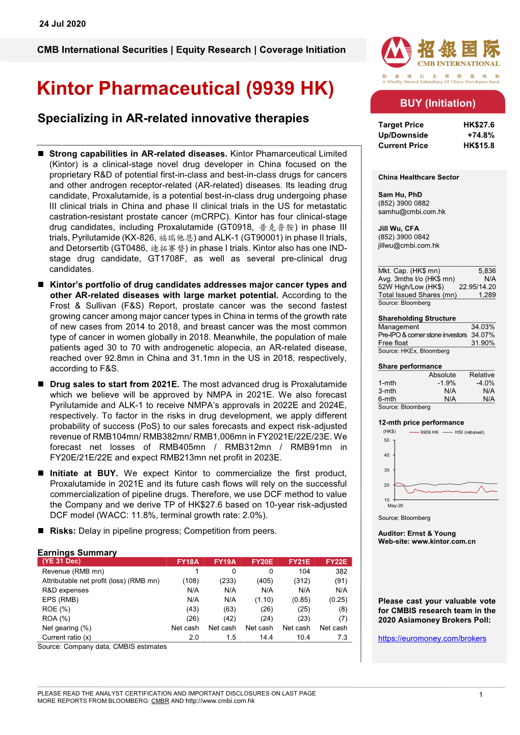 Kintor Pharmaceutical (9939 HK) BUY (Initiation)