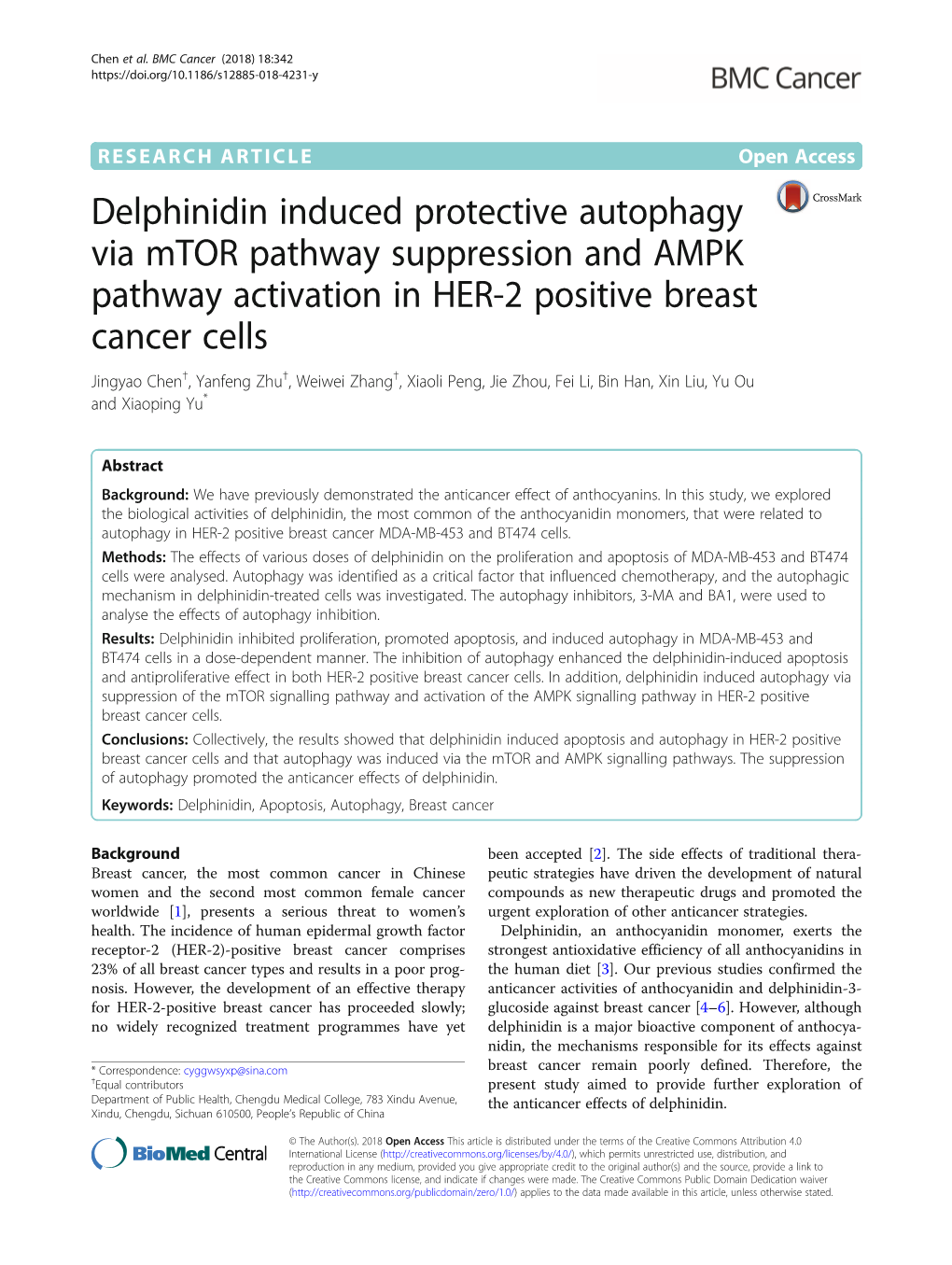 Delphinidin Induced Protective Autophagy Via Mtor Pathway