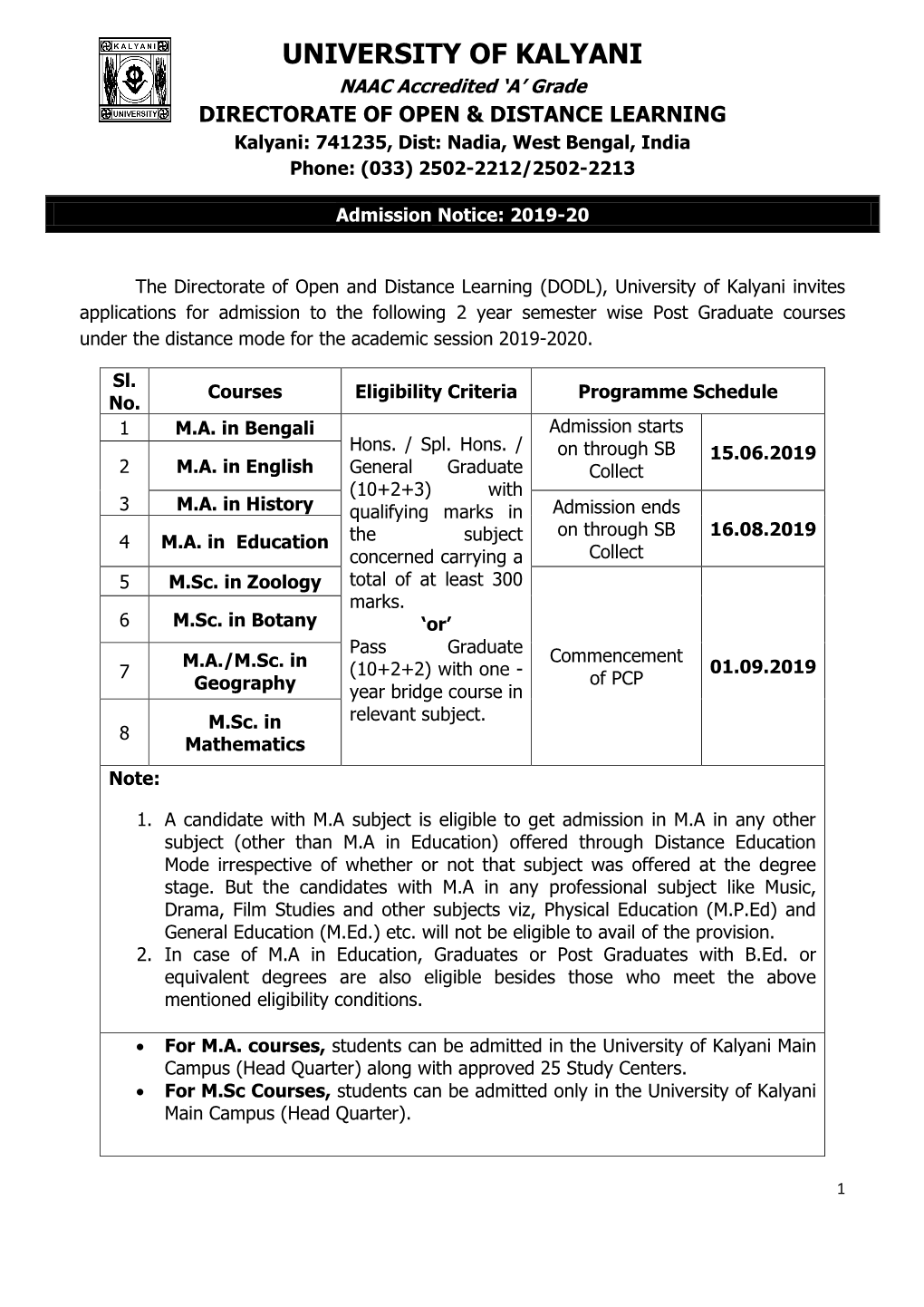 Directorate of Open and Distance Learning(DODL)