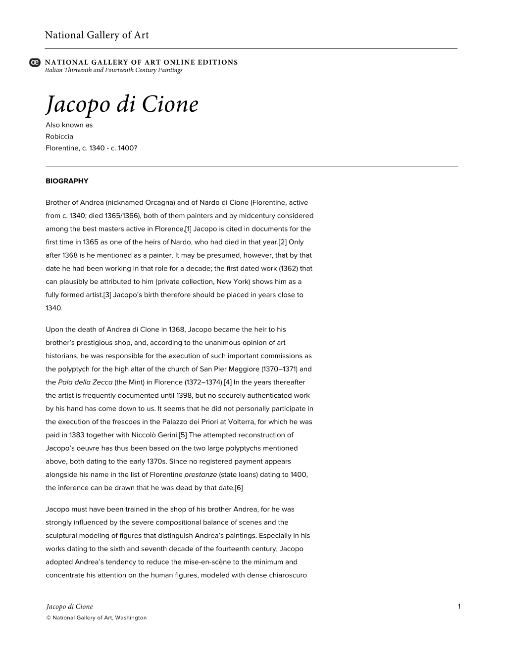 Jacopo Di Cione Also Known As Robiccia Florentine, C