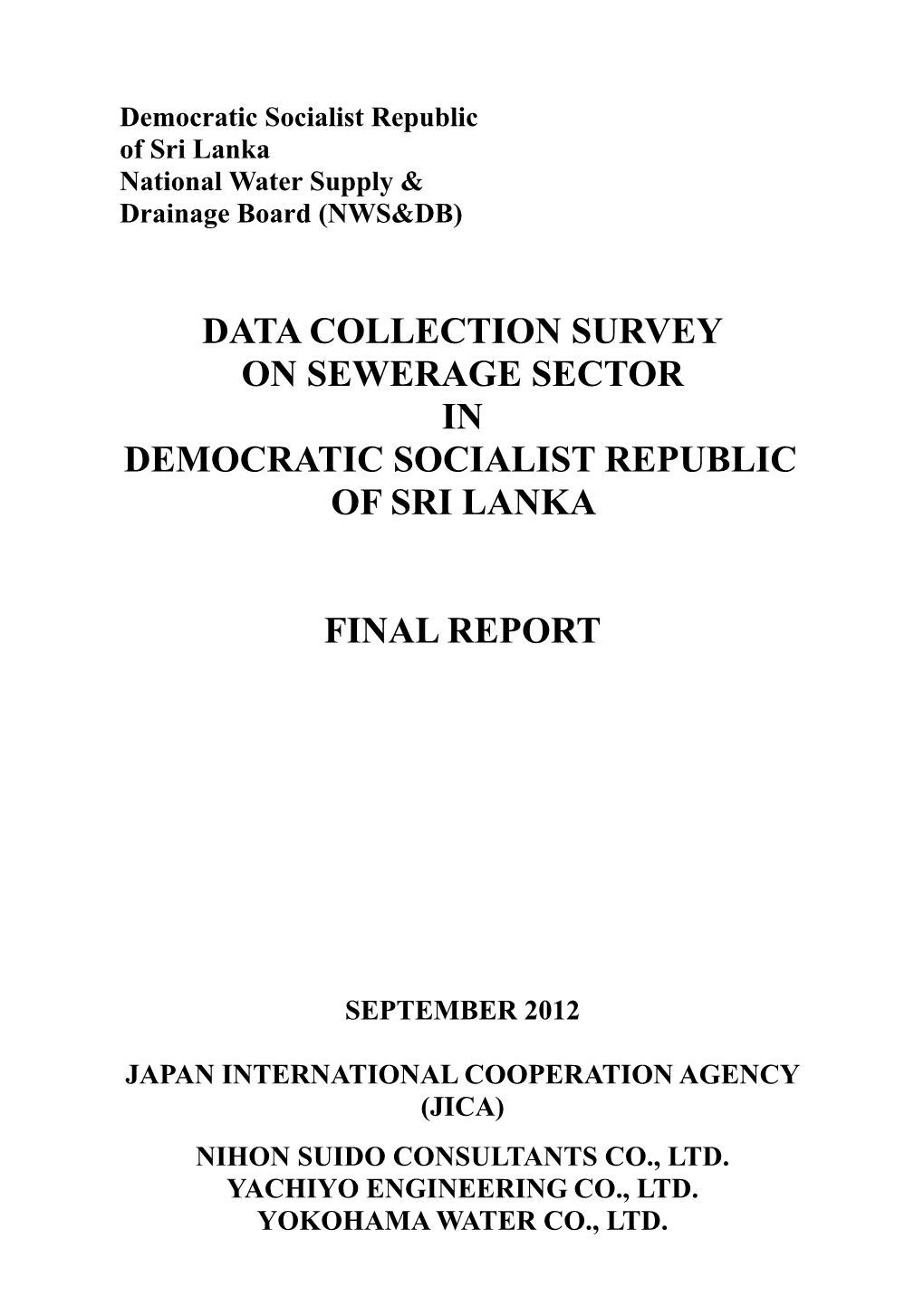 Data Collection Survey on Sewerage Sector in Democratic Socialist Republic of Sri Lanka