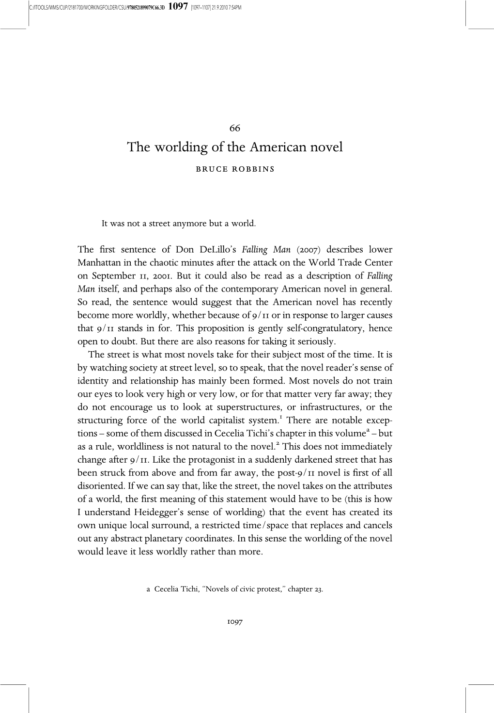 The Worlding of the American Novel Bruce Robbins