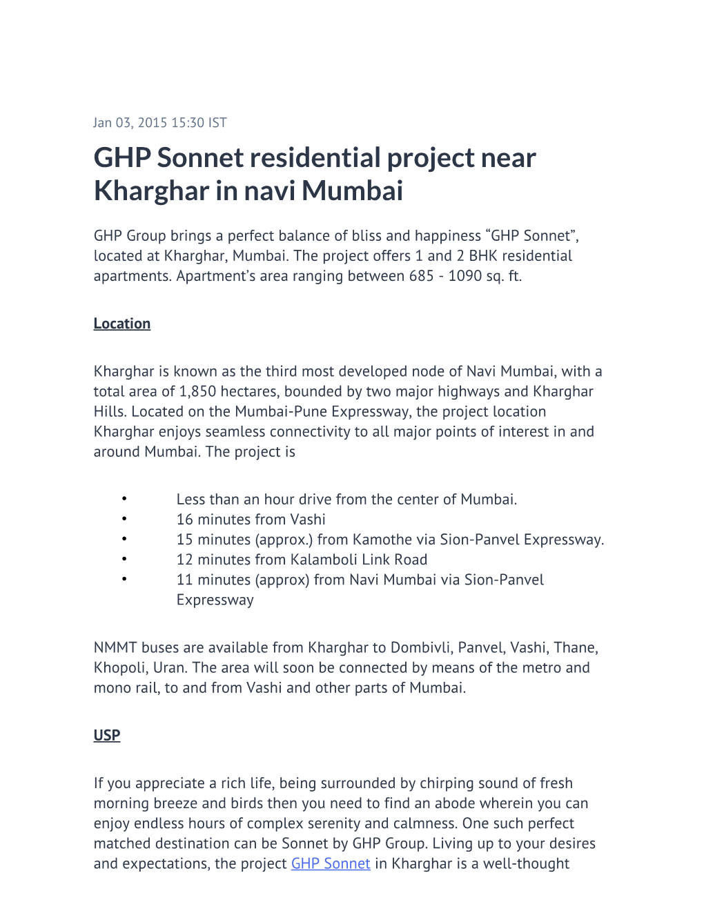 GHP Sonnet Residential Project Near Kharghar in Navi Mumbai