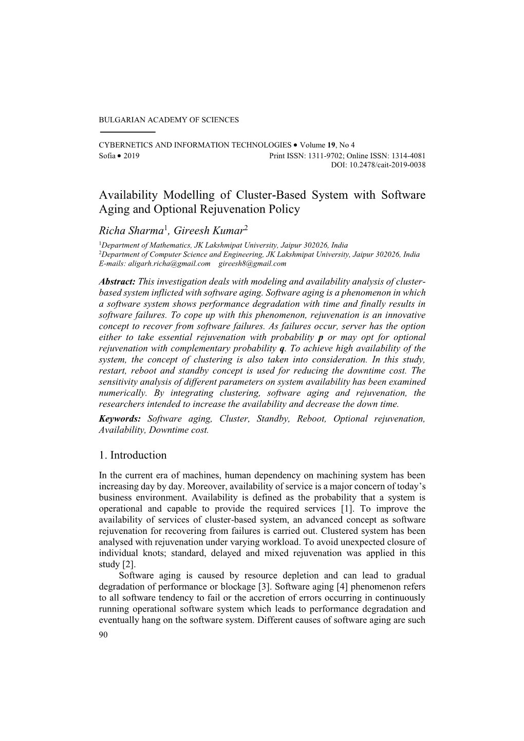 Availability Modelling of Cluster-Based System With