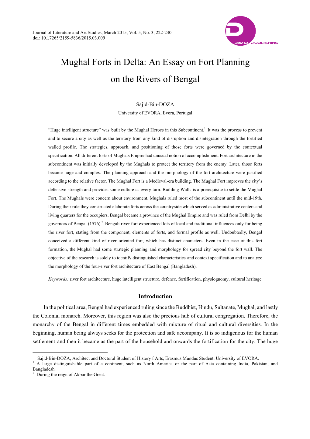 Mughal Forts in Delta: an Essay on Fort Planning on the Rivers of Bengal