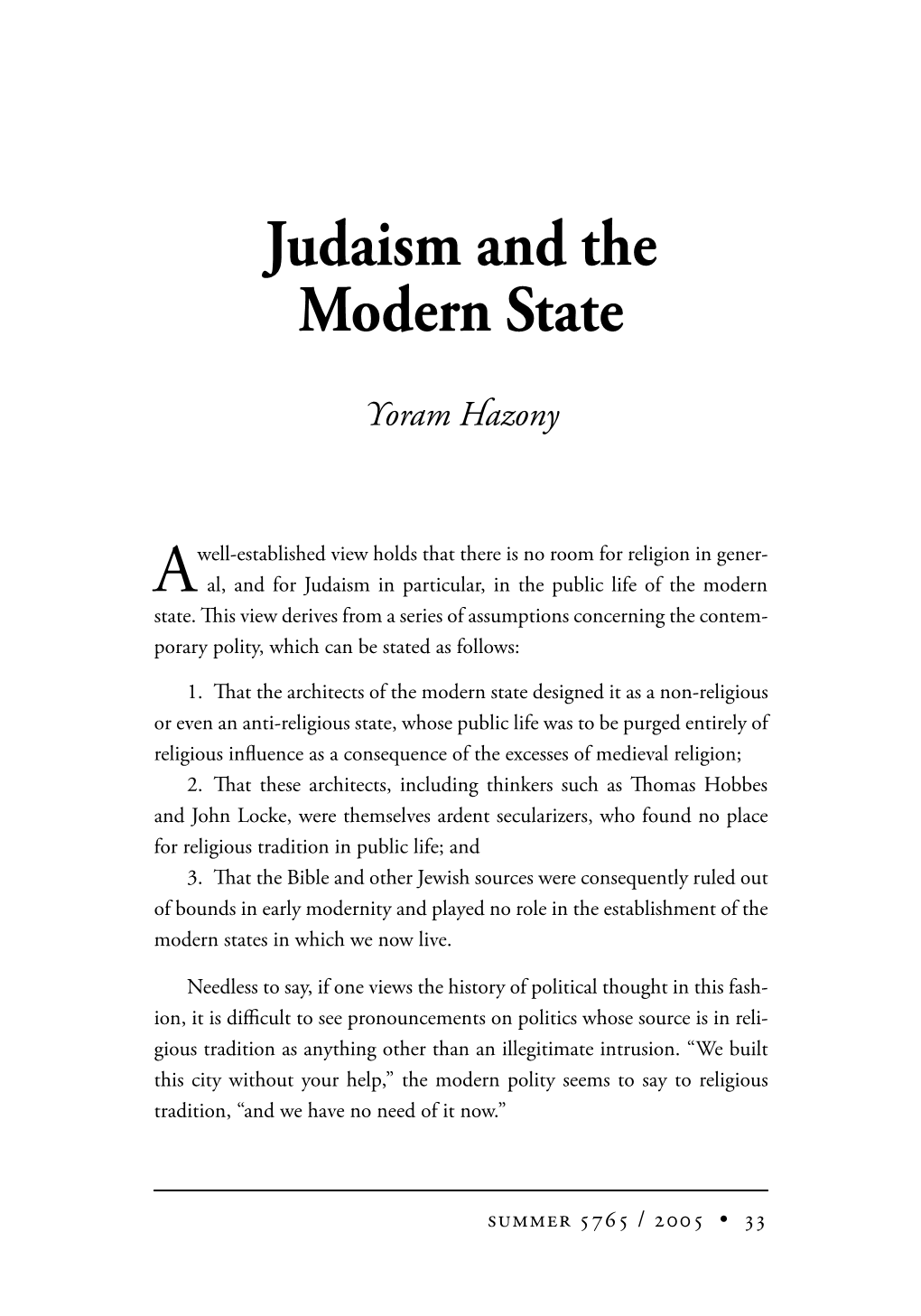 Judaism and the Modern State