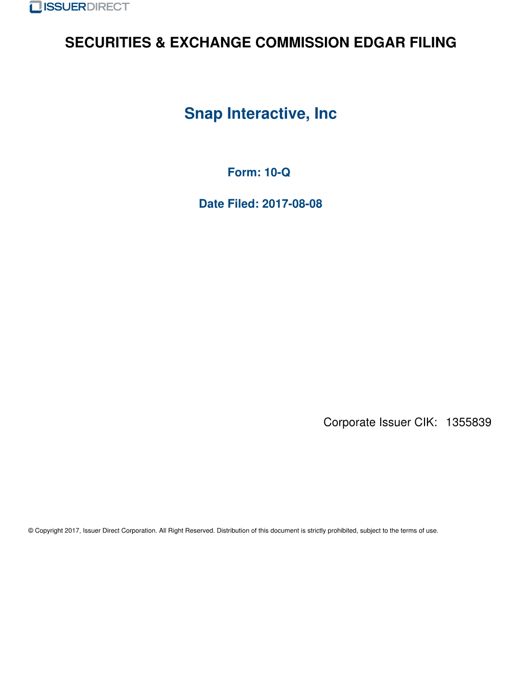 Snap Interactive, Inc