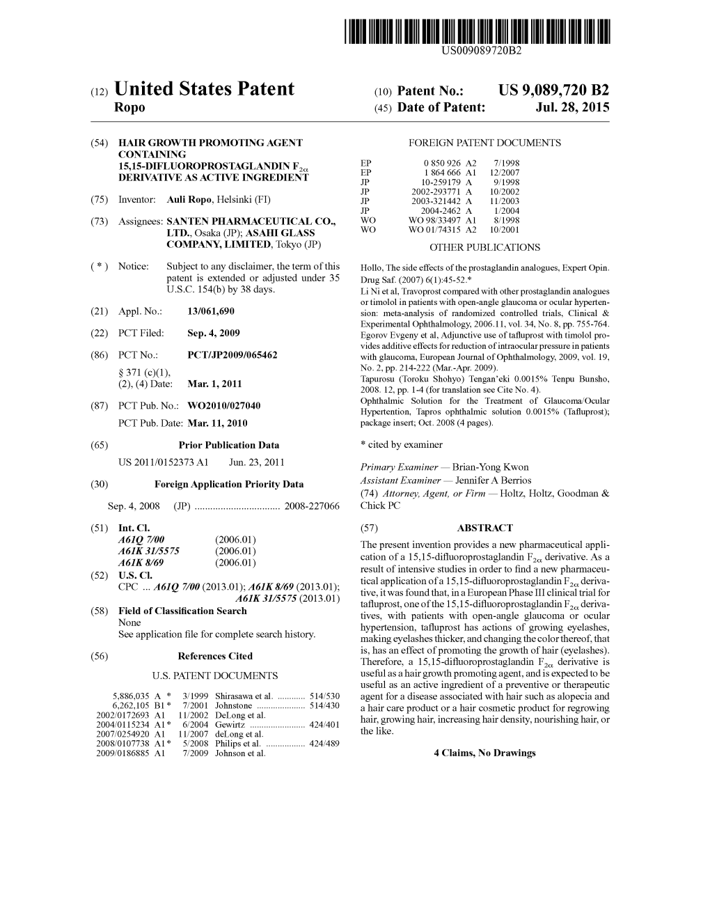 (12) United States Patent (10) Patent No.: US 9,089,720 B2 Ropo (45) Date of Patent: Jul