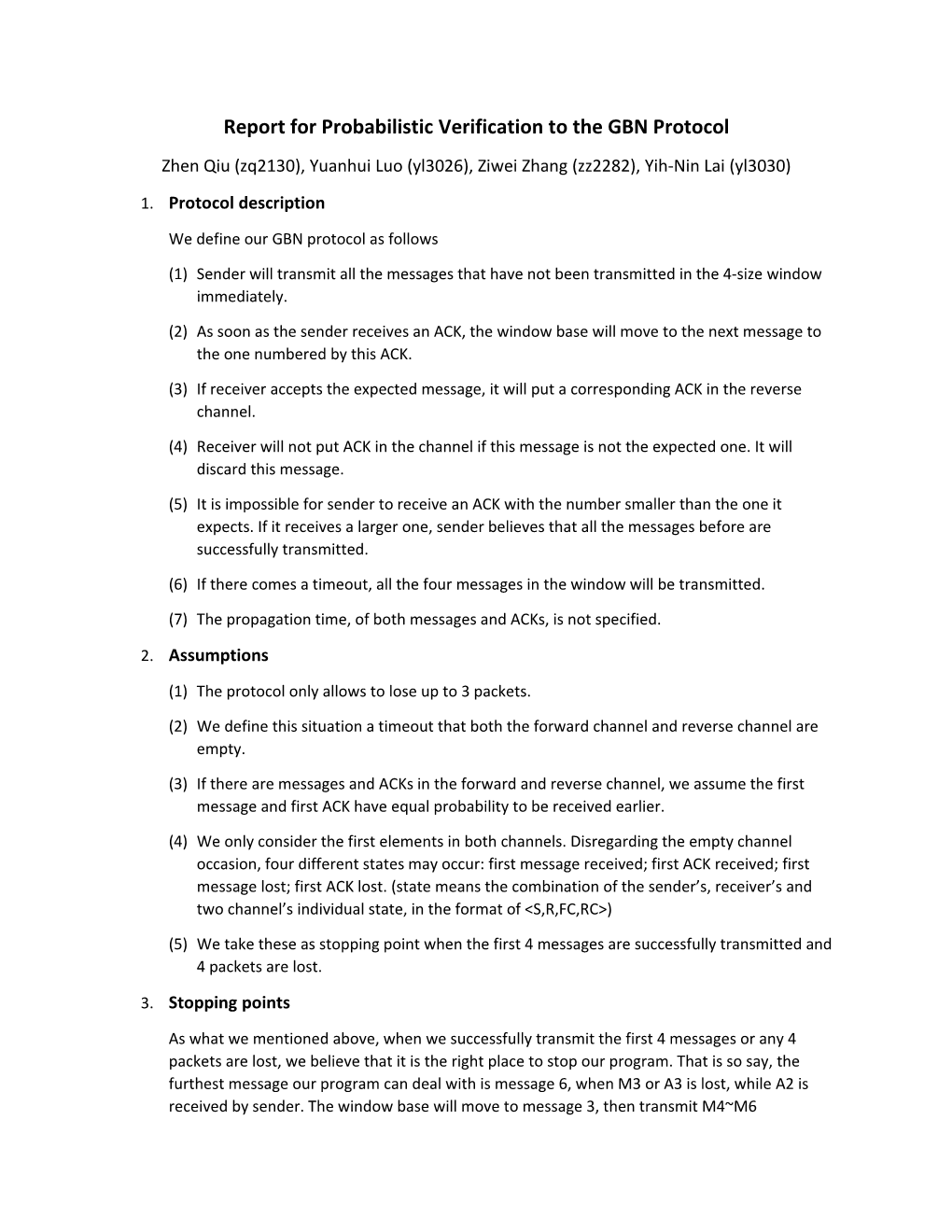 Report for Probabilistic Verification to the GBN Protocol