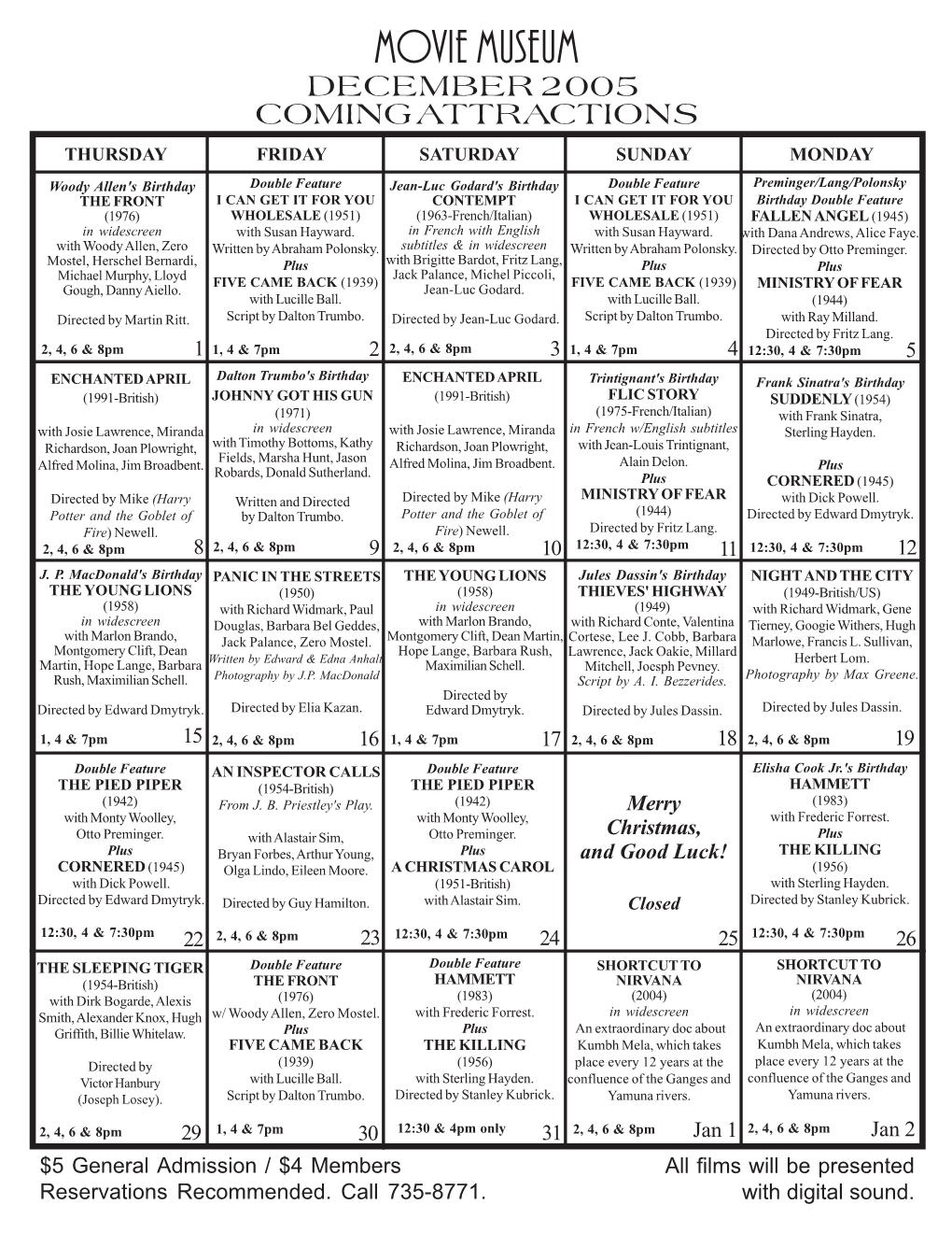 Download December 2005 Movie Schedule