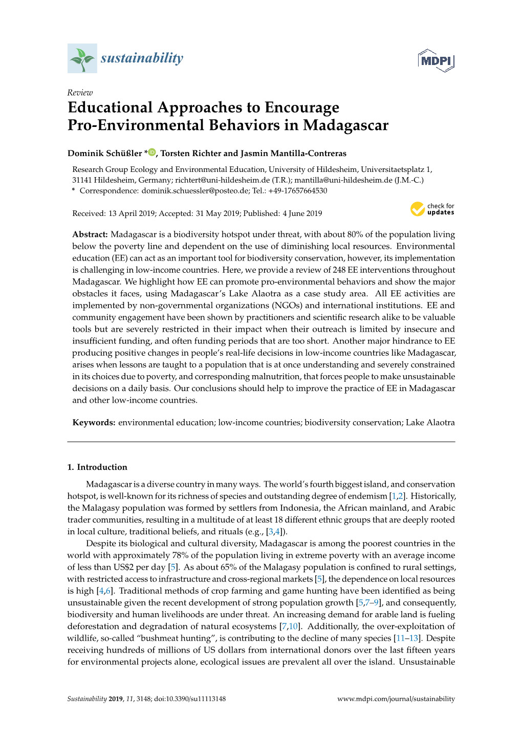 Educational Approaches to Encourage Pro-Environmental Behaviors in Madagascar
