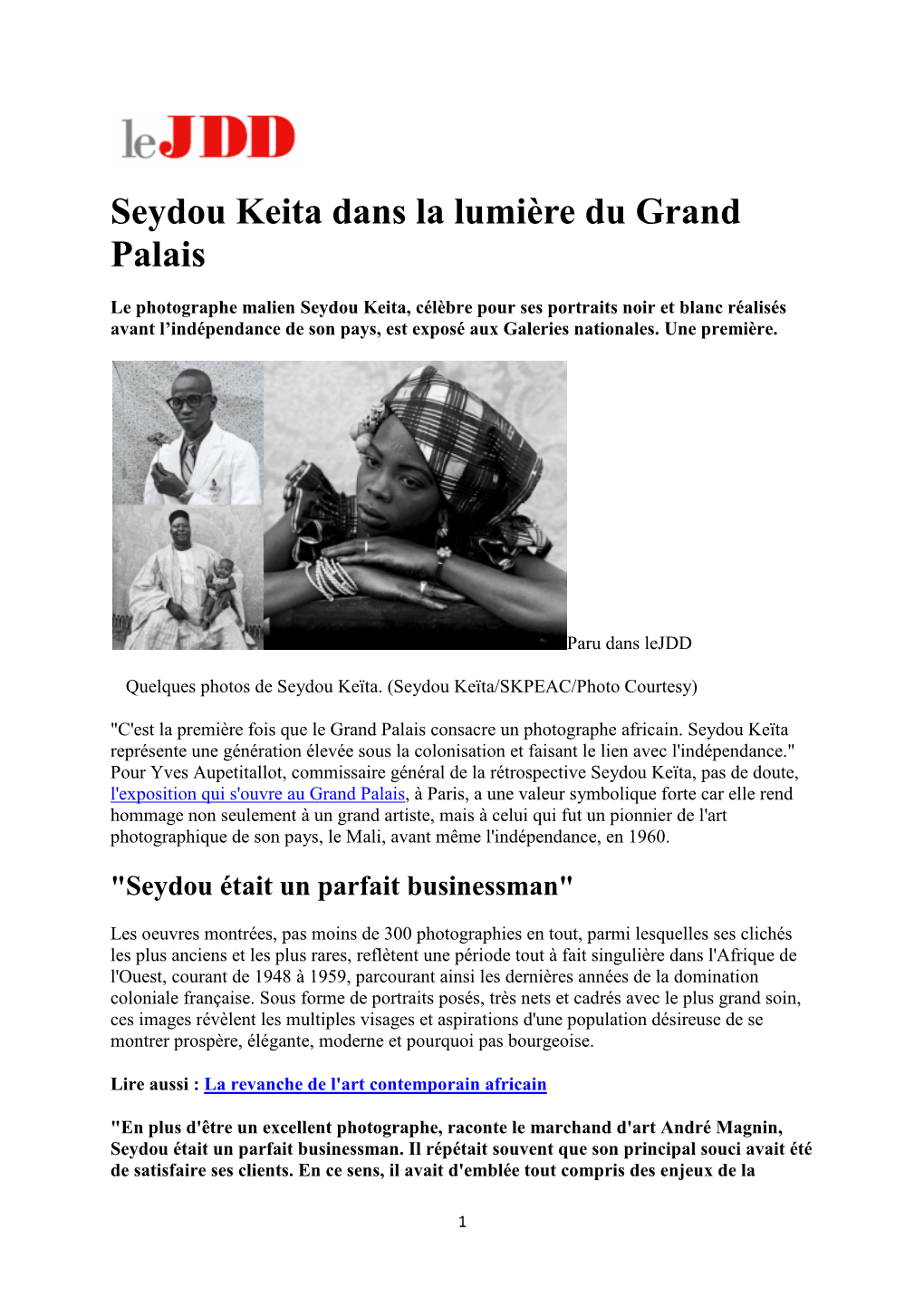 Seydou Keita Dans La Lumière Du Grand Palais