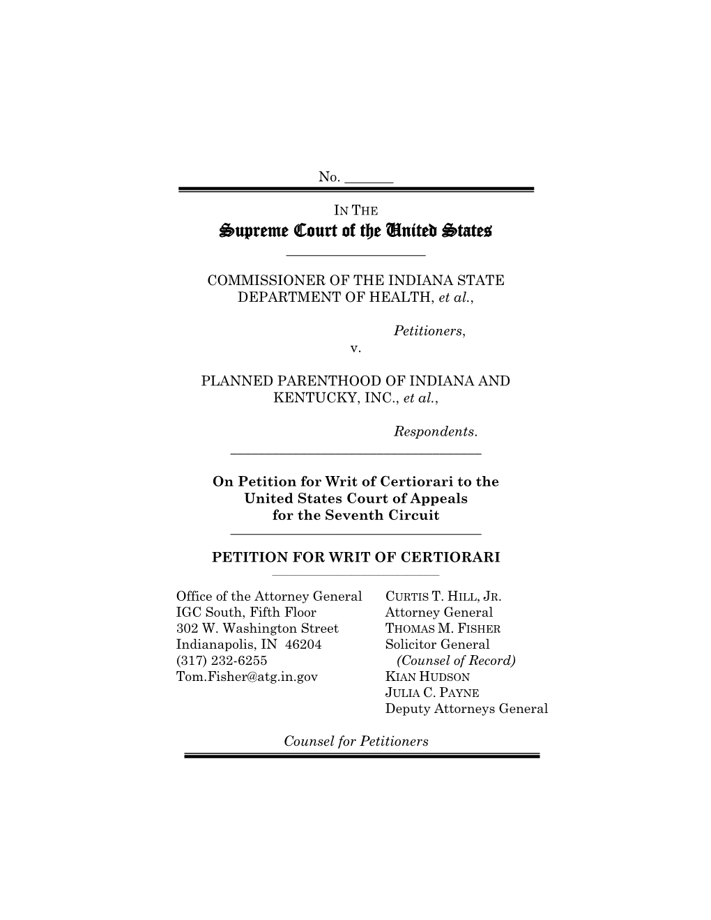 Petition for Writ of Certiorari to the United States Court of Appeals for the Seventh Circuit ______