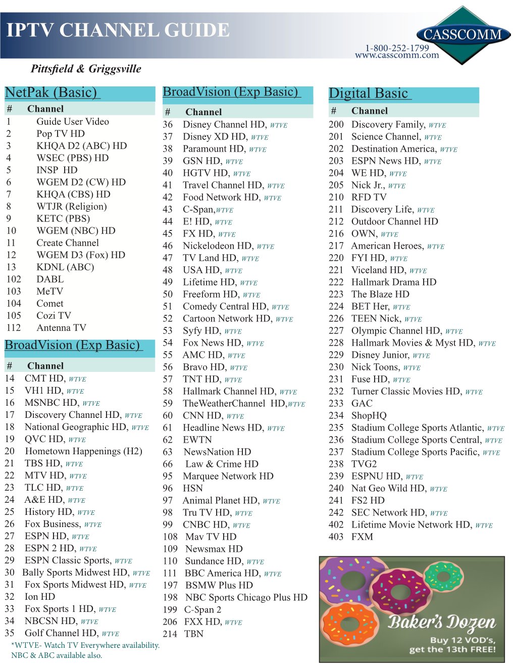 CASSCOM Cable TV Line-Up