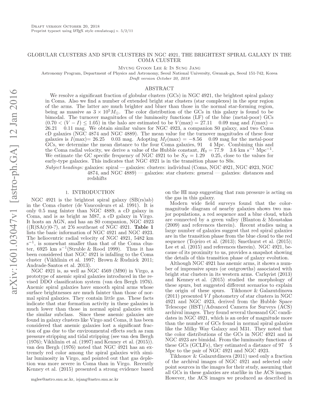 Arxiv:1601.03047V1 [Astro-Ph.GA] 12 Jan 2016 H Eicnrcrda Eoiyo G 91 42Km 5482 4921, NGC 4923