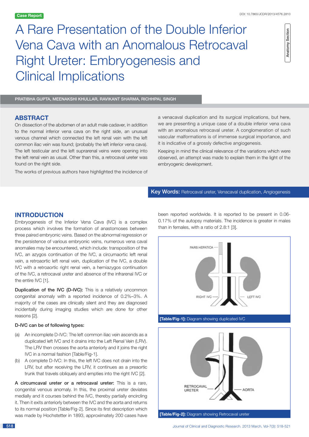 A Rare Presentation of the Double Inferior Vena Cava with an Anomalous Retrocaval Right Ureter: Embryogenesis and Anatomy Section Clinical Implications