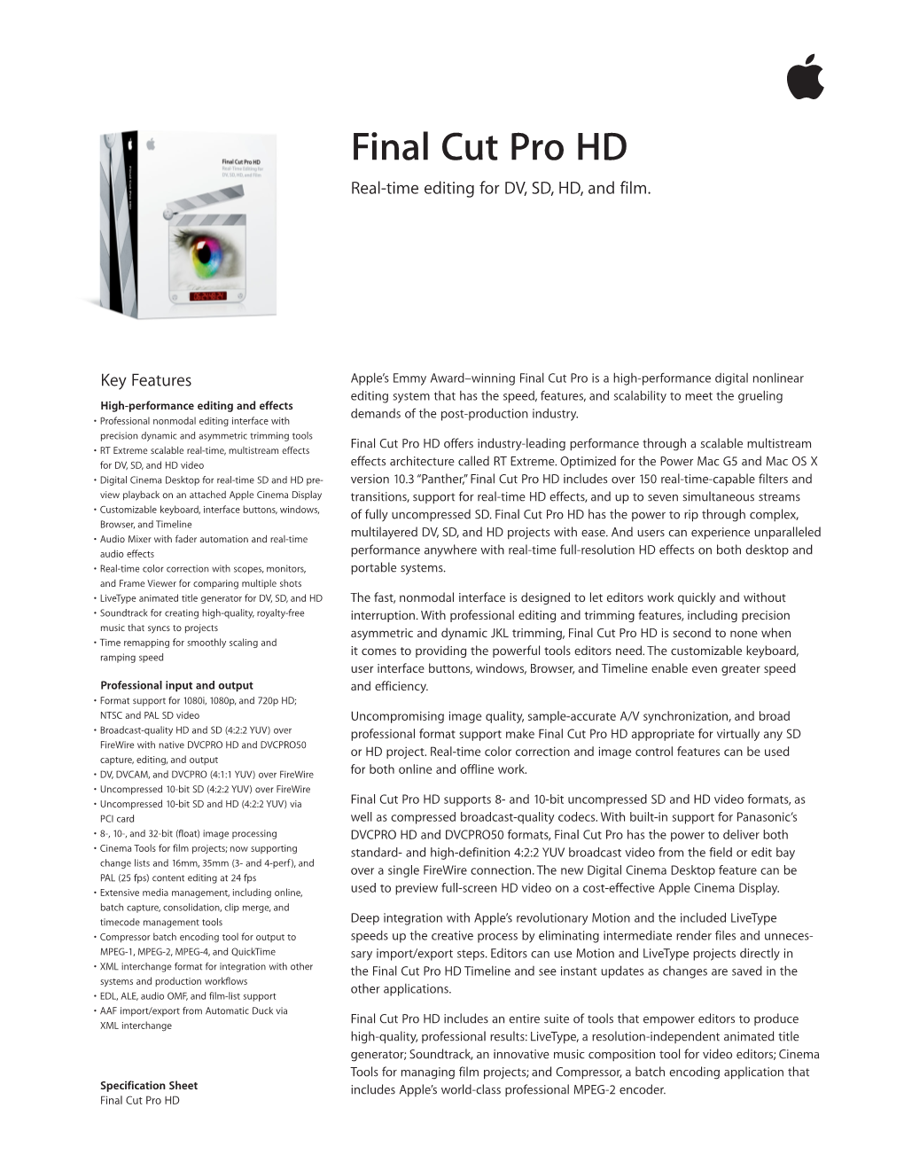 Final Cut Pro HD Real-Time Editing for DV, SD, HD, and Film