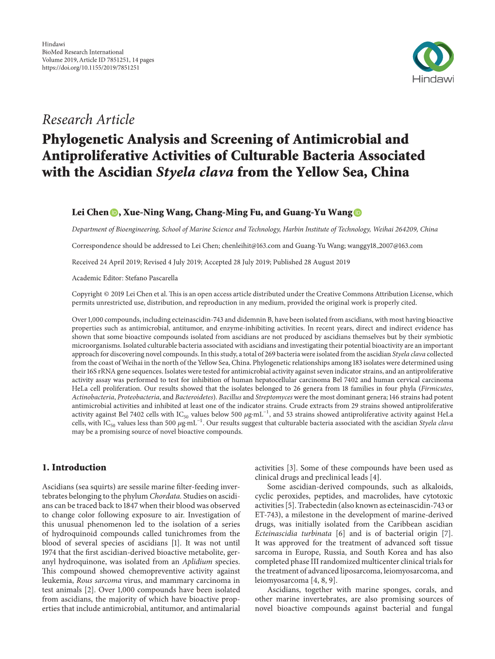 Phylogenetic Analysis and Screening of Antimicrobial And