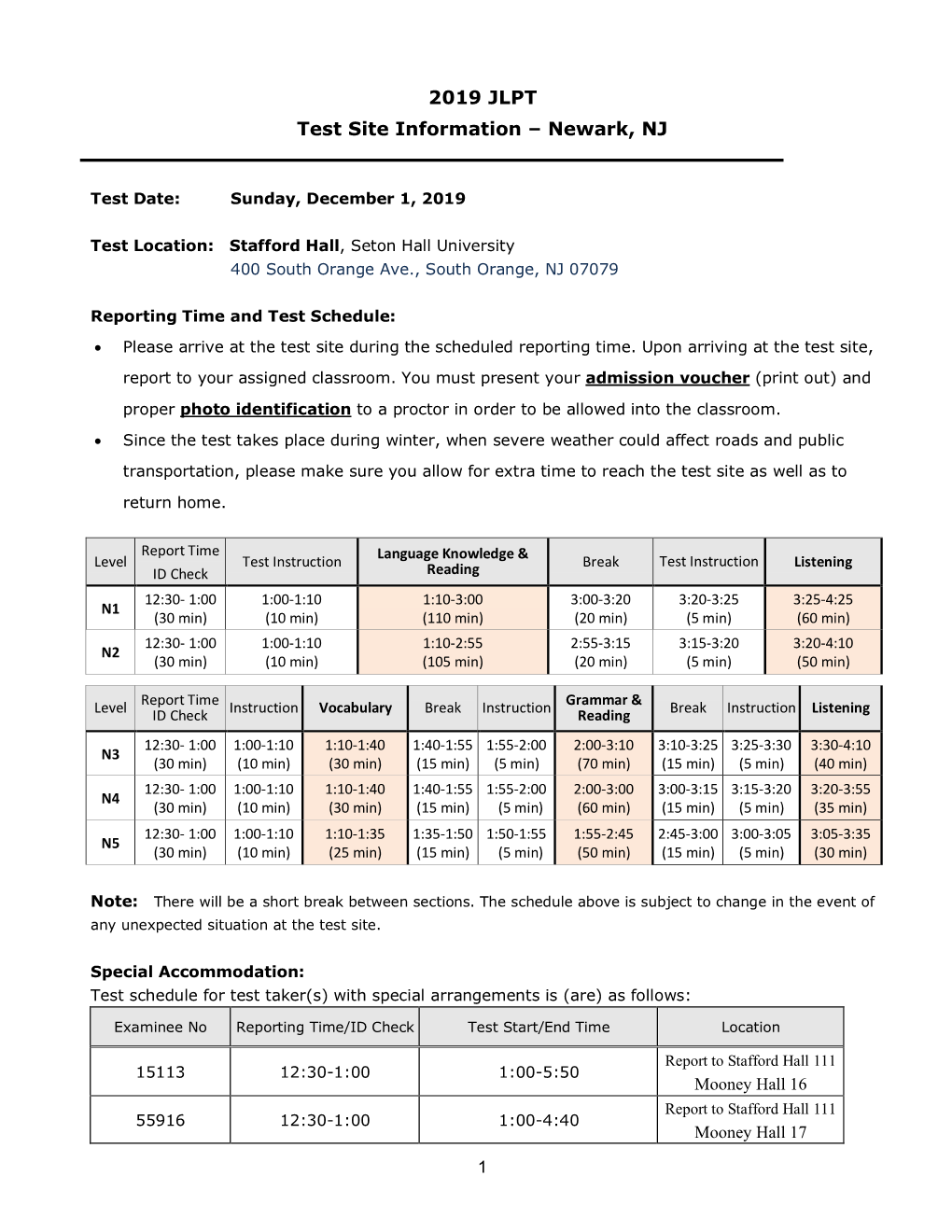 2019 JLPT Test Site Information – Newark, NJ