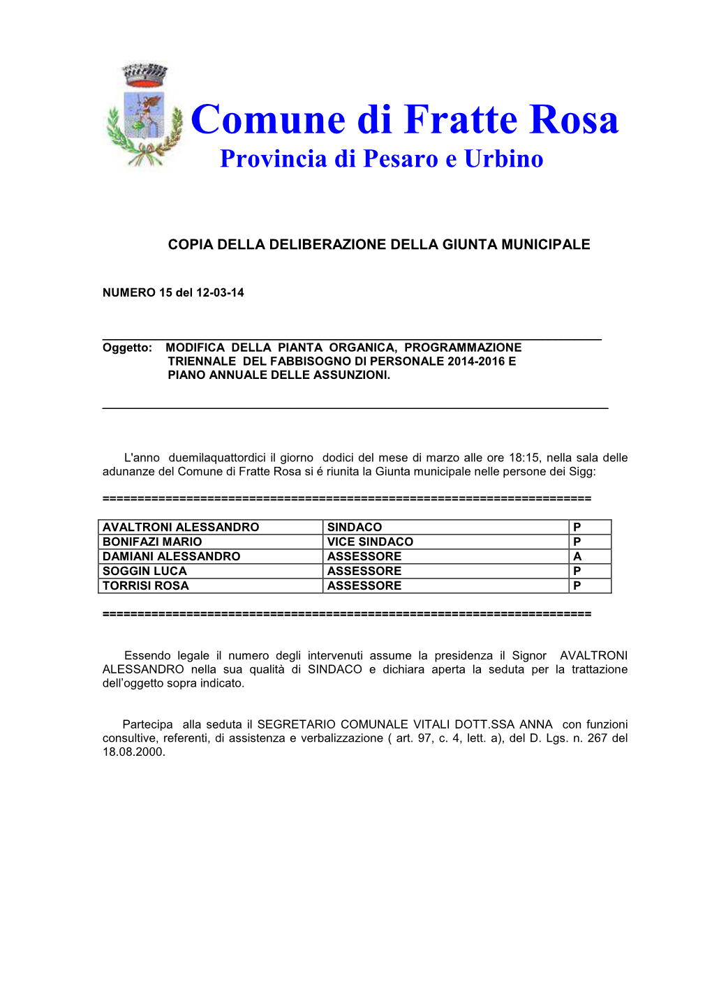 Comune Di Fratte Rosa Provincia Di Pesaro E Urbino