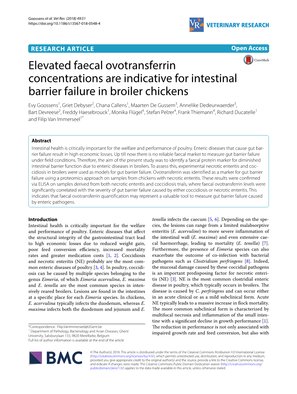 Elevated Faecal Ovotransferrin Concentrations Are Indicative For