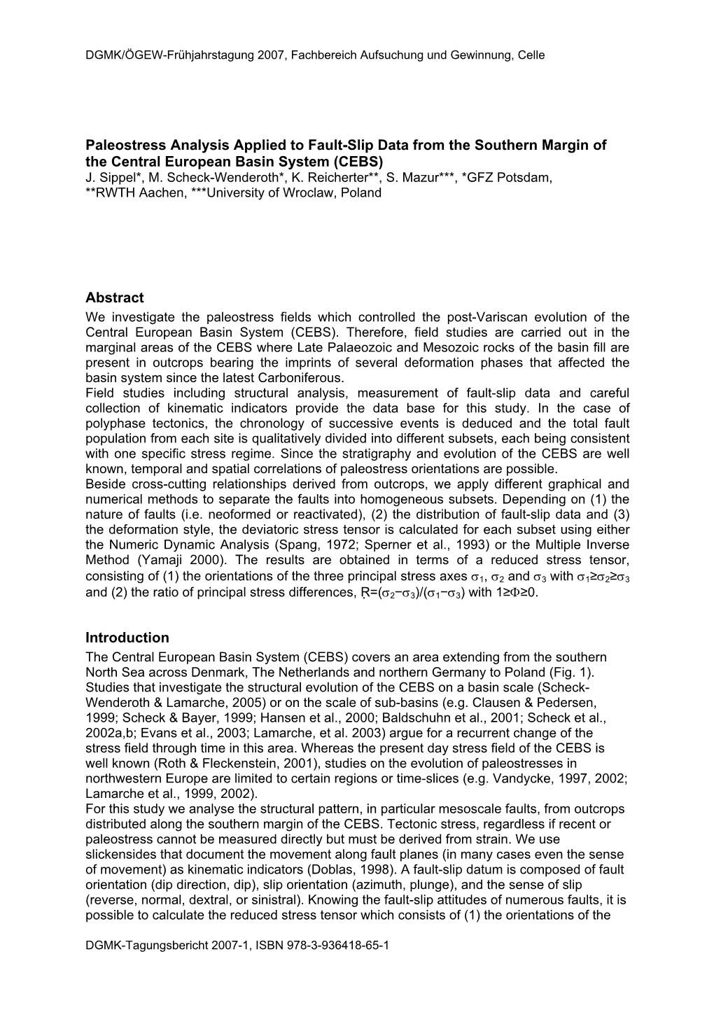 Paleostress Analysis Applied to Fault-Slip Data from the Southern Margin of the Central European Basin System (CEBS) J