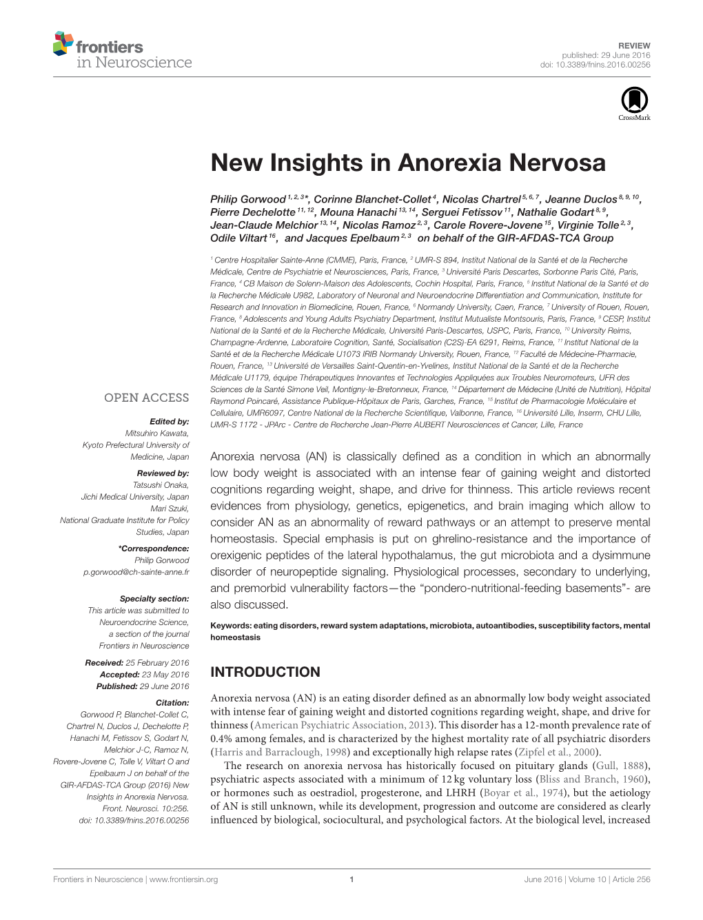 New Insights in Anorexia Nervosa