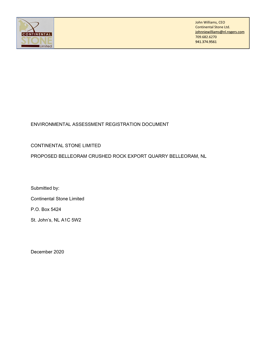 Belleoram Quarry Registration Document December 7, 2020