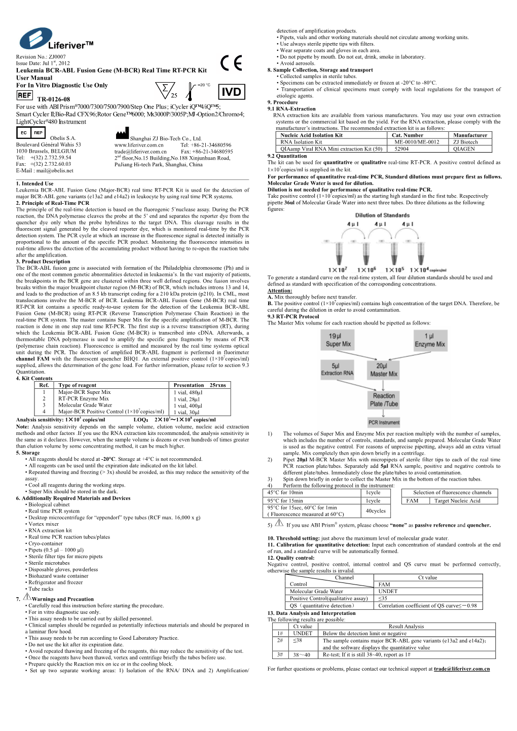 Leukemia BCR-ABL Fusion Gene (M-BCR) Real Time RT-PCR Kit 8