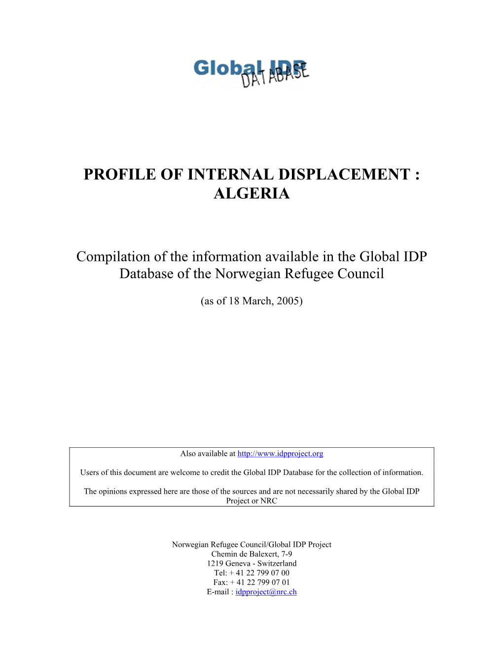 Profile of Internal Displacement : Algeria