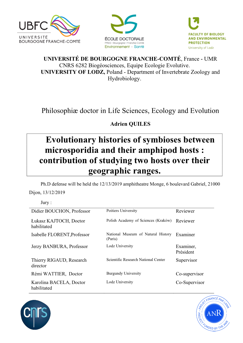 Gammarus Roeselii (Amphipoda) Over Its Geographical Range: Evidence for Both Host–Parasite Co- Diversification and Recent Host Shifts