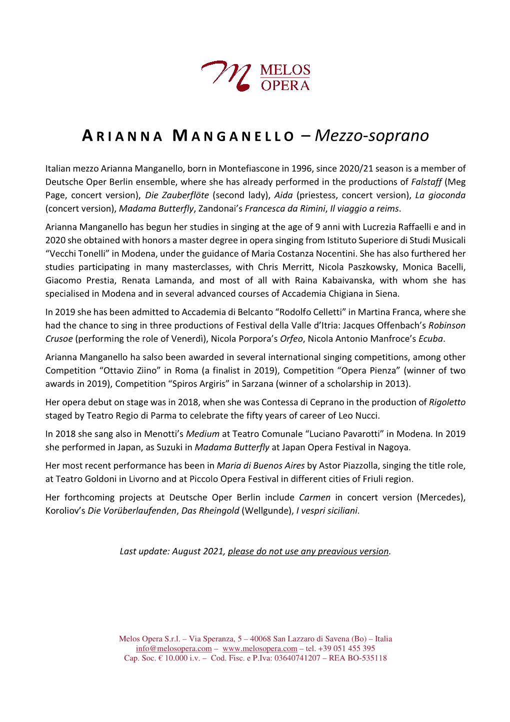 ARIANNA MANGANELLO – Mezzo-Soprano