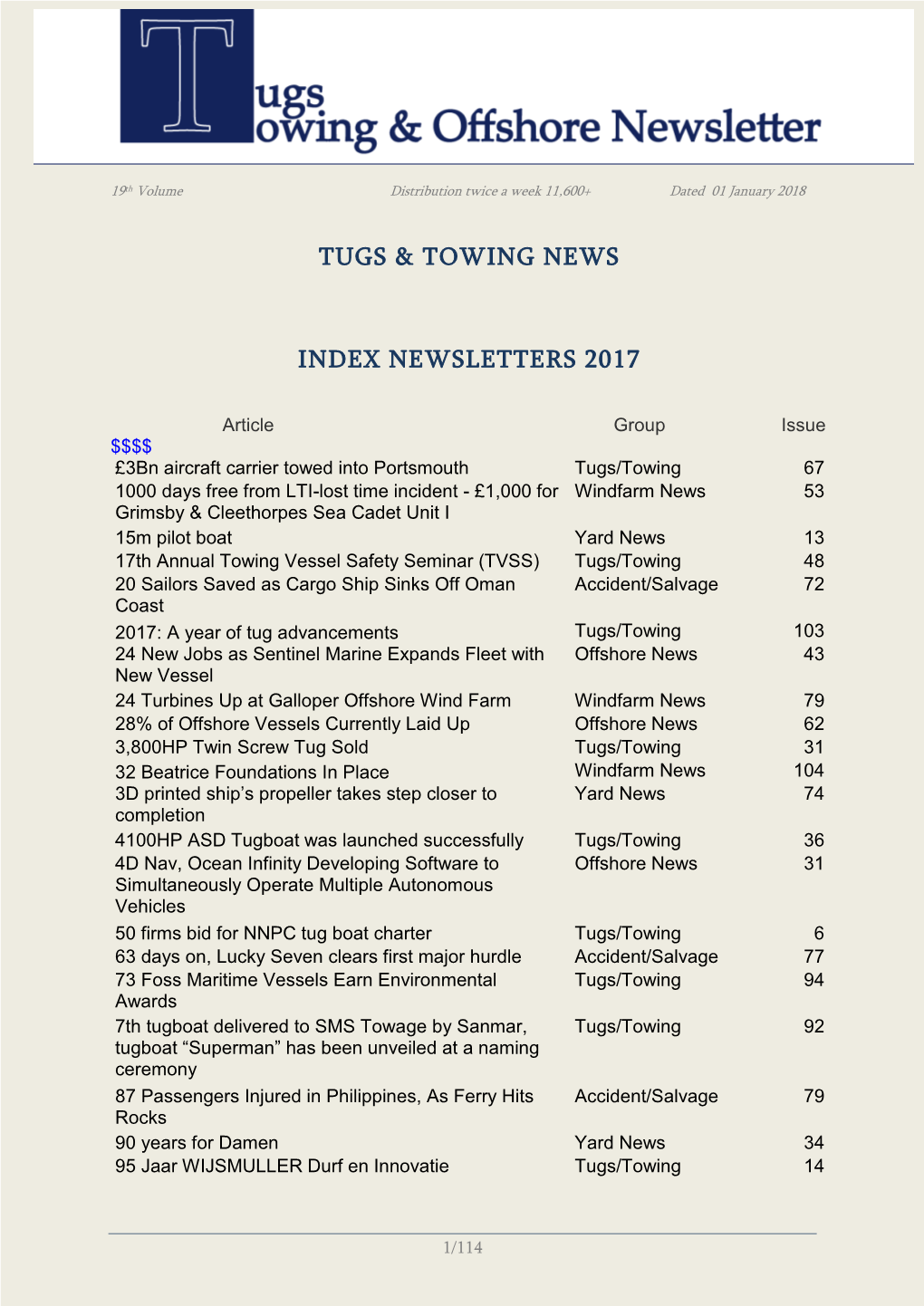 Tugs & Towing News Index Newsletters 2017