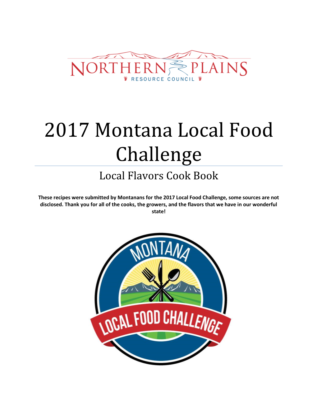 2017 Montana Local Food Challenge Local Flavors Cook Book