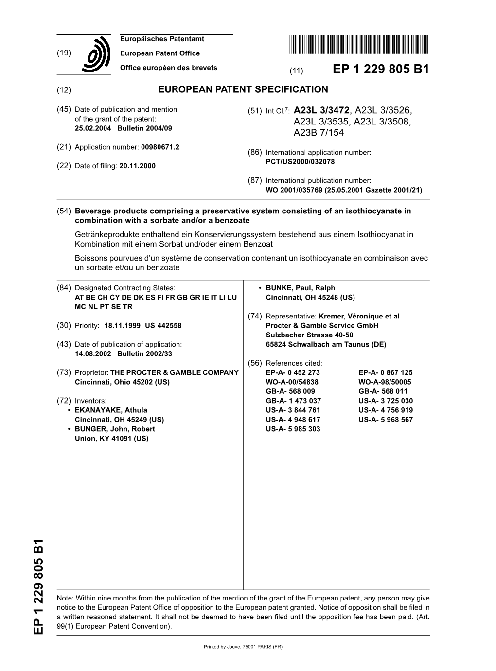 Beverage Products Comprising a Preservative System Consisting Of