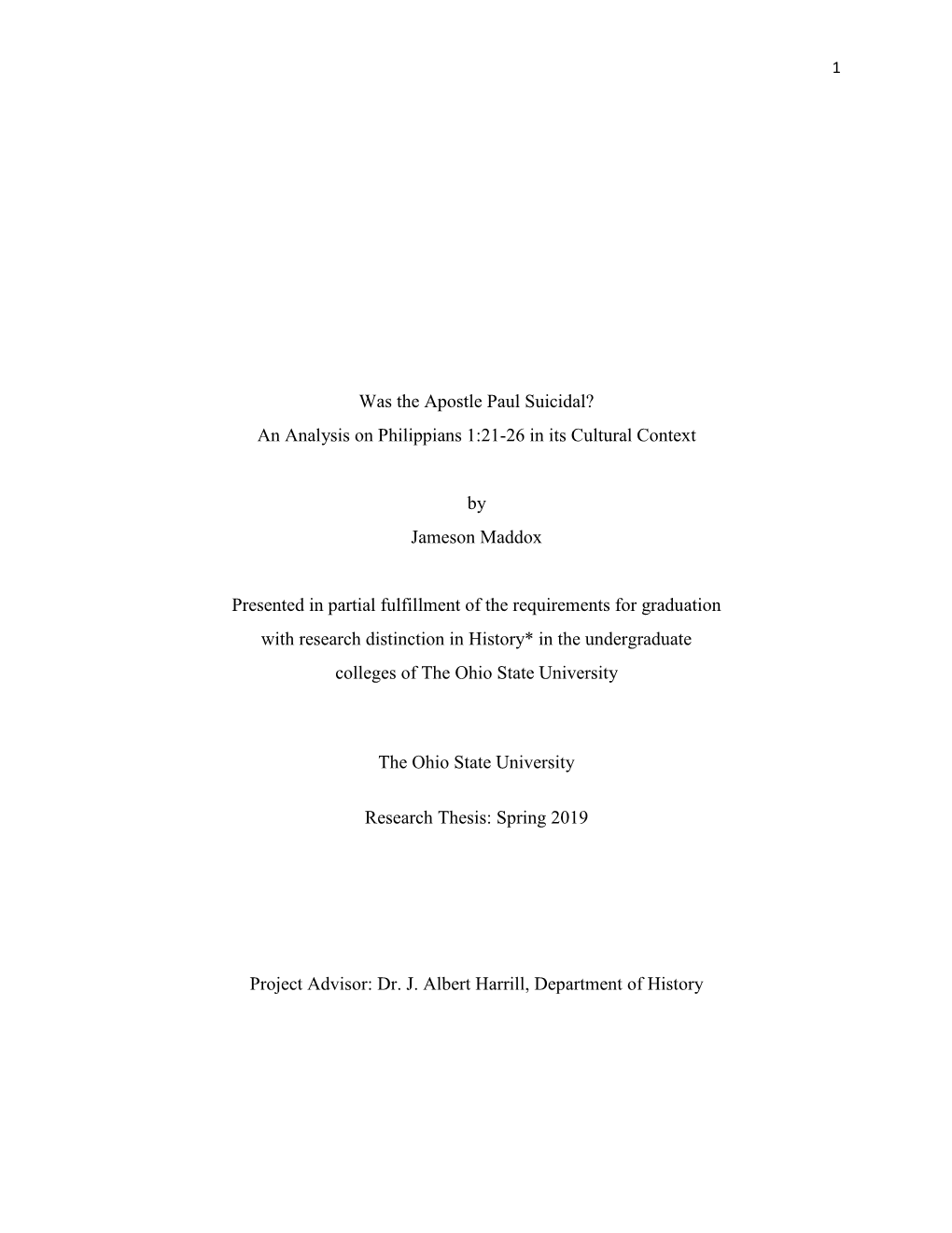 Was the Apostle Paul Suicidal? an Analysis on Philippians 1:21-26 in Its Cultural Context