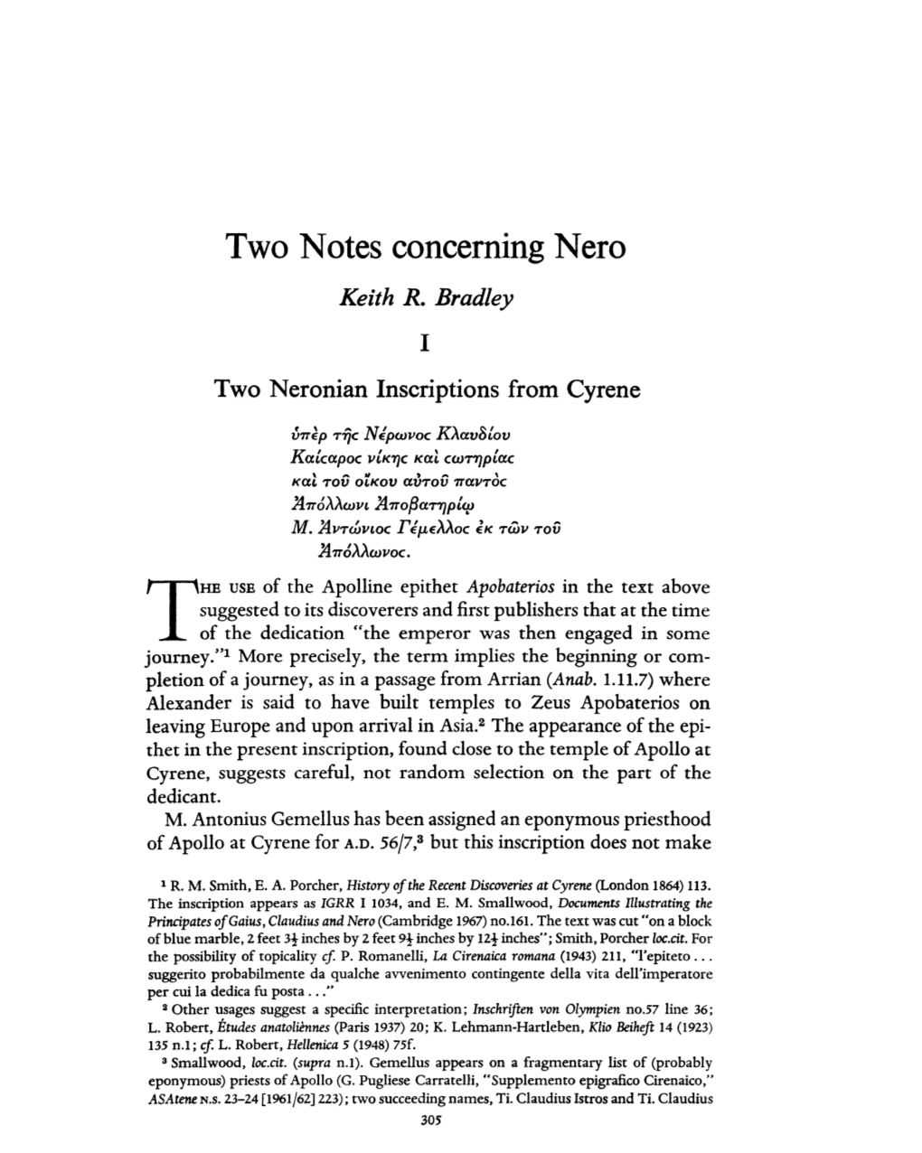 Two Notes Concerning Nero Keith R