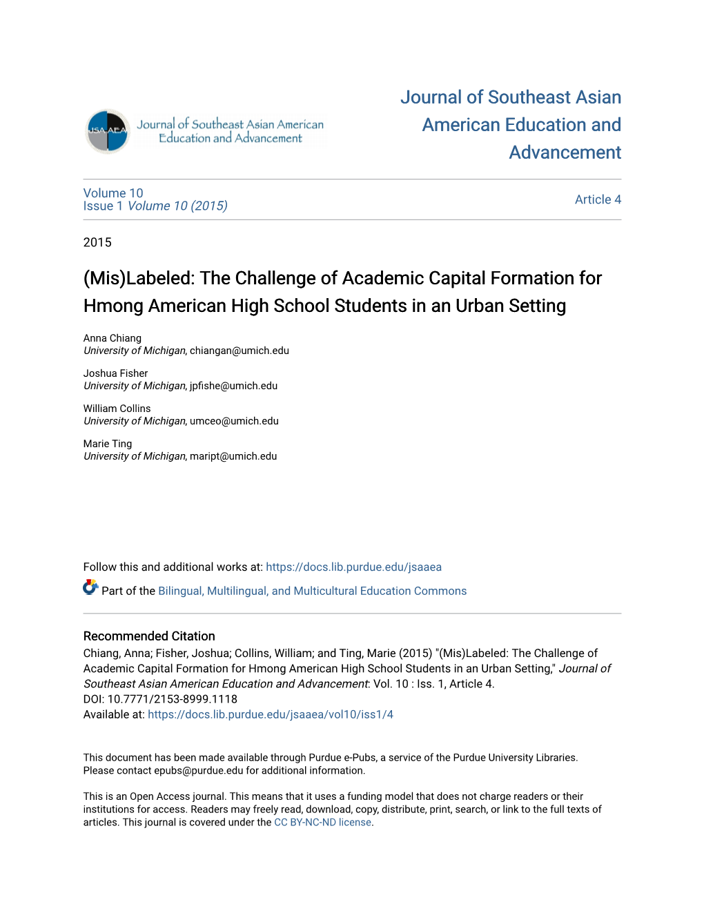 The Challenge of Academic Capital Formation for Hmong American High School Students in an Urban Setting