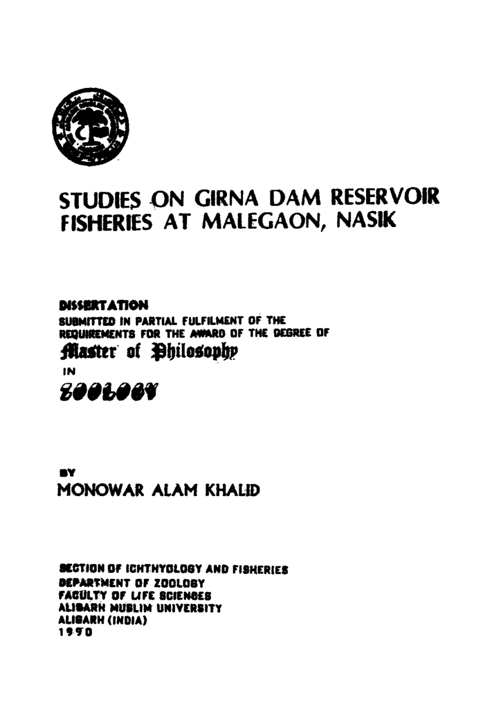 Studies on Girna Dam Reservoir Fisheries at Malegaon, Nasik