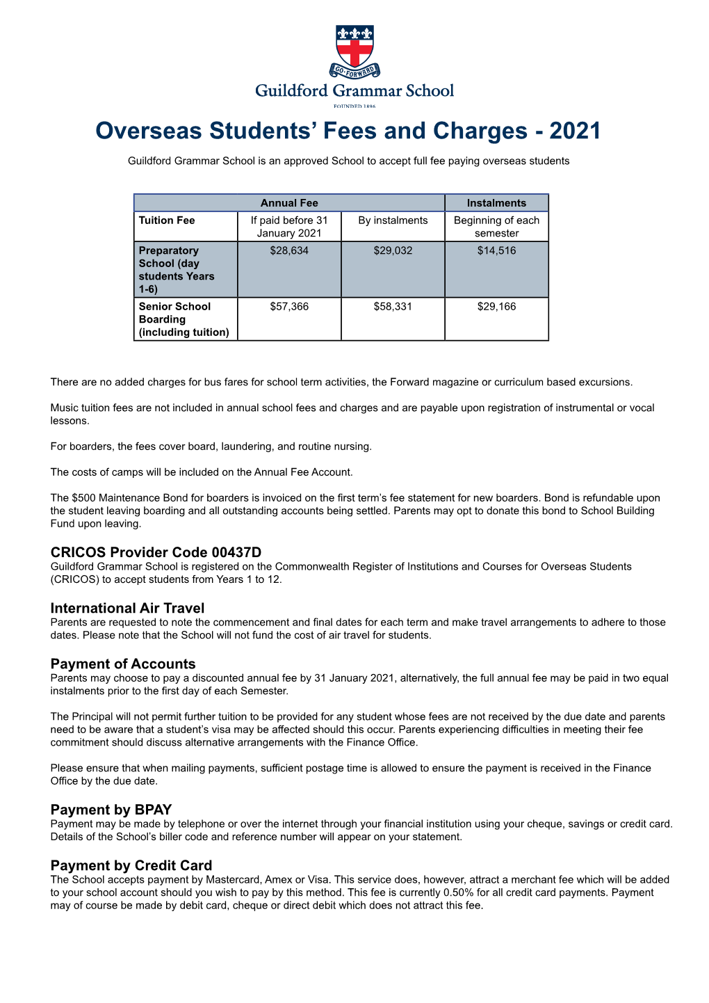 Overseas Students' Fees and Charges