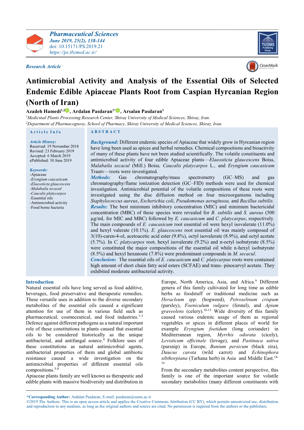 Antimicrobial Activity and Analysis of the Essential Oils of Selected