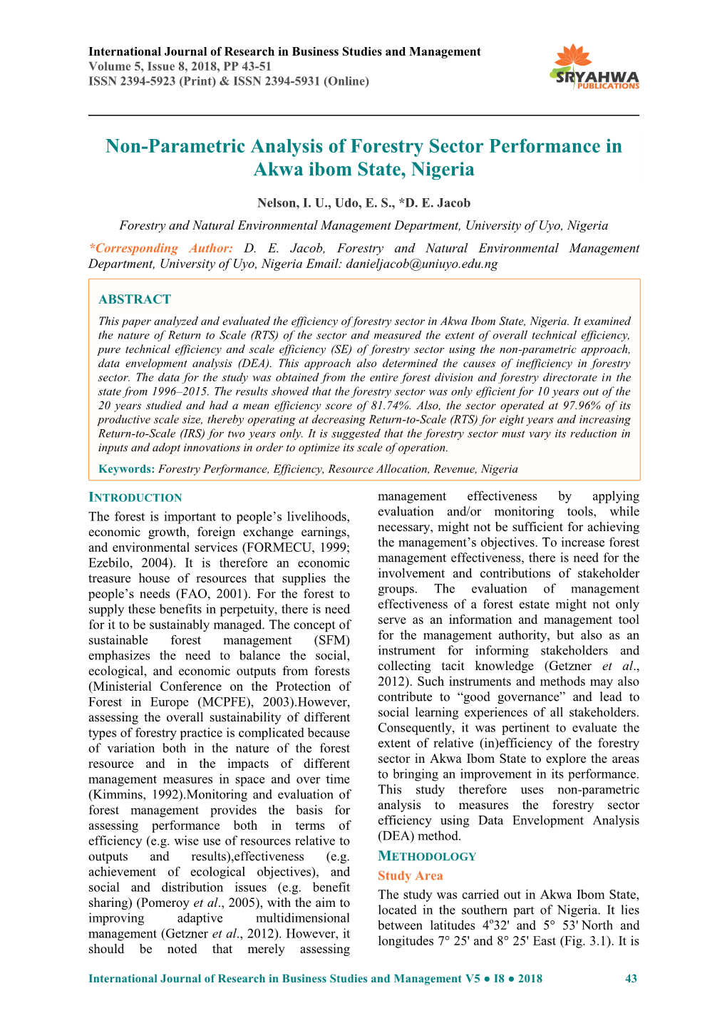 Non-Parametric Analysis of Forestry Sector Performance in Akwa Ibom State, Nigeria