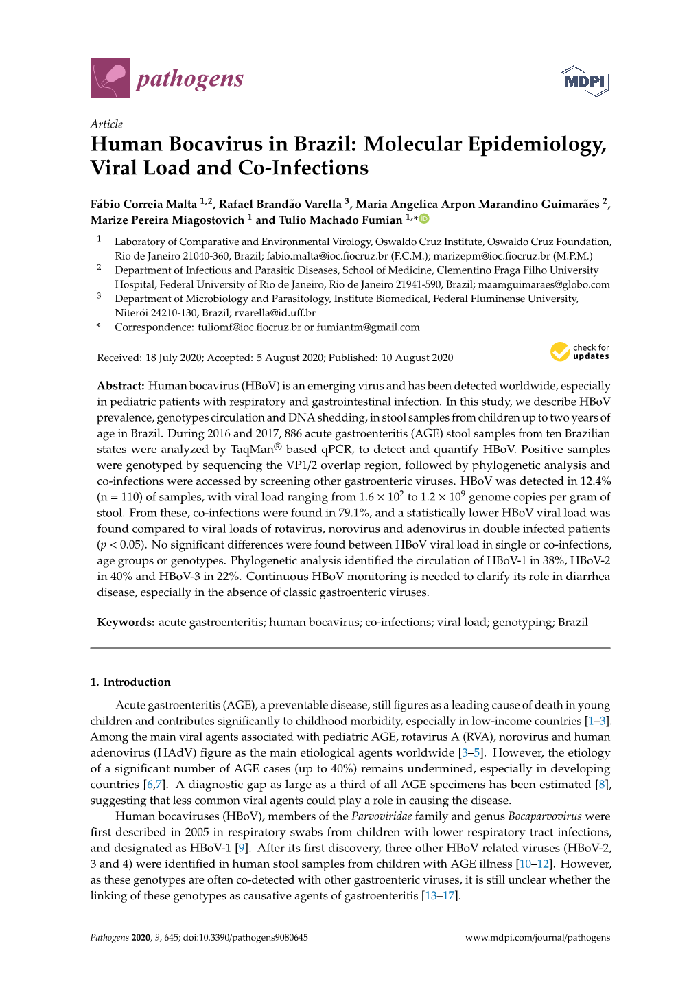 Human Bocavirus in Brazil: Molecular Epidemiology, Viral Load and Co-Infections