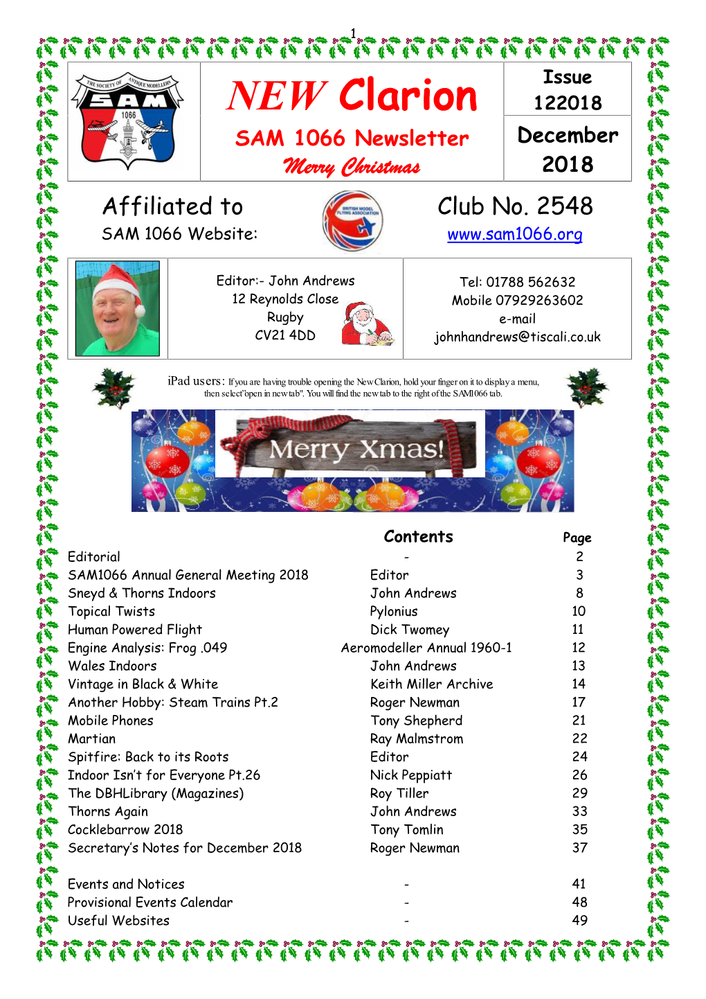 NEW Clarion 122018 SAM 1066 Newsletter December Merry Christmas 2018 Affiliated to Club No