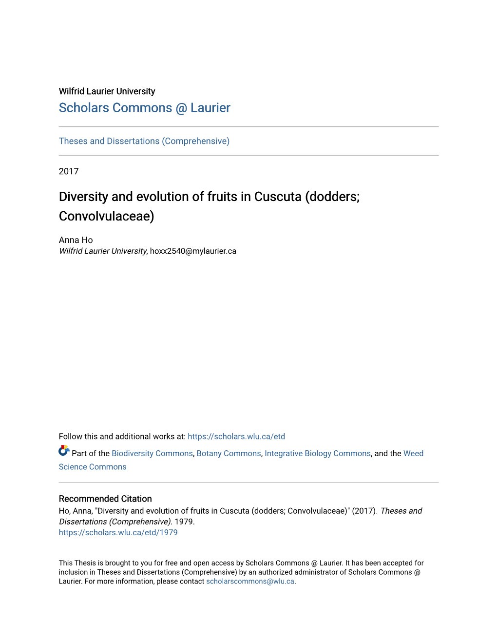 Diversity and Evolution of Fruits in Cuscuta (Dodders; Convolvulaceae)