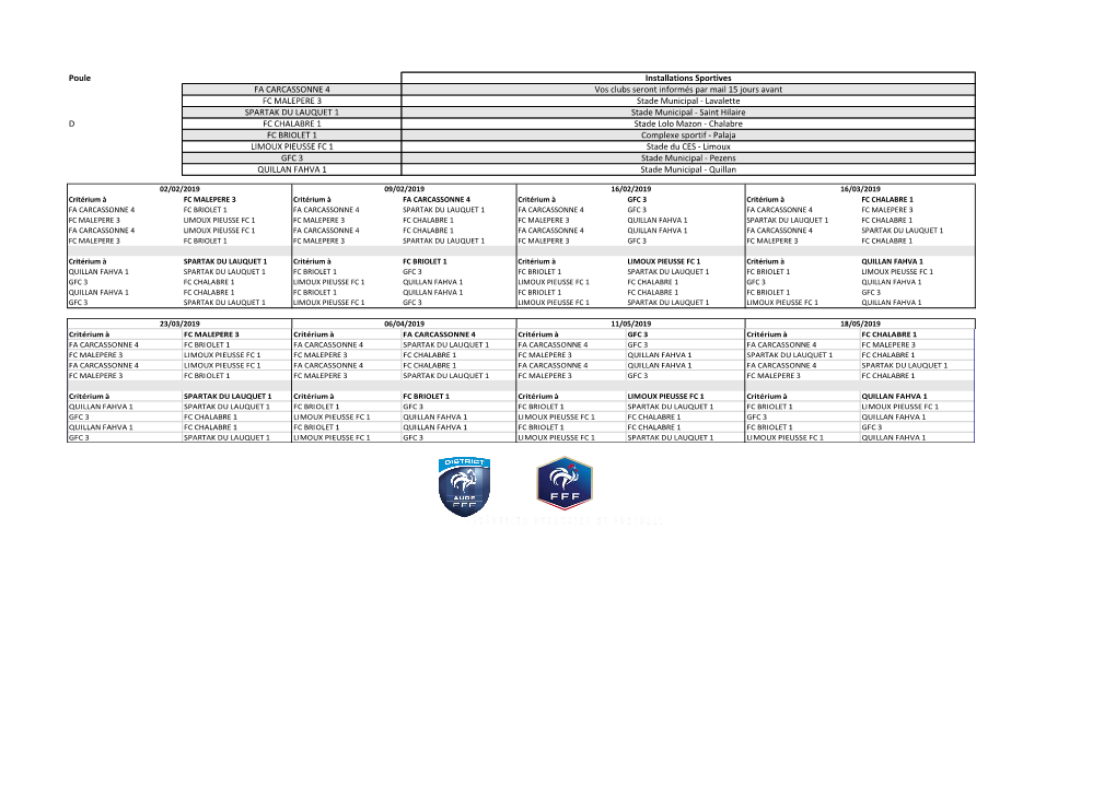 Poule D LIMOUX PIEUSSE FC 1 Stade Du